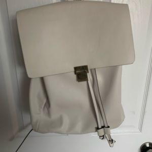 White Faux Leather Drawstring Backpack
